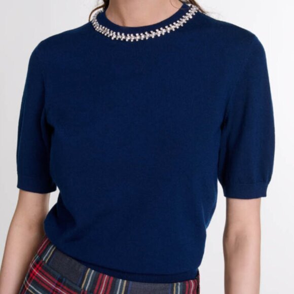 Maje Knit crop jumper with rhinestones - Picture 1 of 11